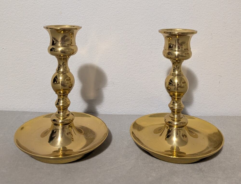 2 Vintage Solid Brass Candlesticks Cottage Core Decor 4.5" Taper EUC